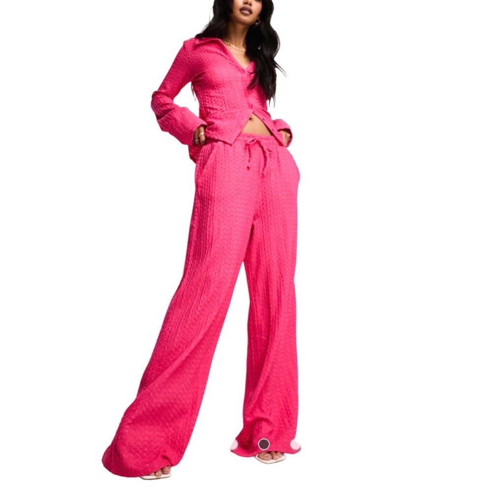 French Connection‎ Tash textured trousers hot Pink Wide Leg  pull on Pants large